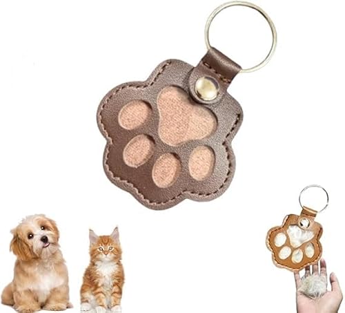 Eunmsi Dog Hair Collector Keychain,Cute Paw Shaped Pet Memorial Keepsake Keychain,Pet Hair Memorial Keepsake, Leather Memorial Dog Hair Keepsake Keychains, Pet Memorial Gifts (Brown) von Eunmsi