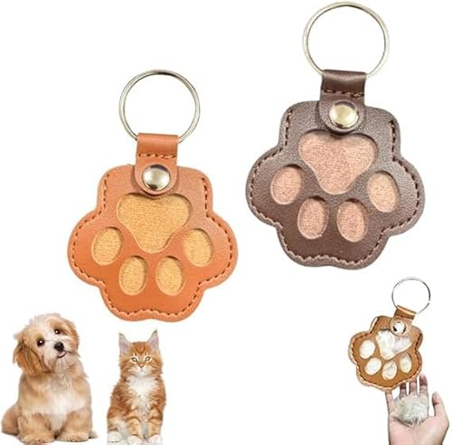 Eunmsi Dog Hair Collector Keychain,Cute Paw Shaped Pet Memorial Keepsake Keychain,Pet Hair Memorial Keepsake, Leather Memorial Dog Hair Keepsake Keychains, Pet Memorial Gifts (Brown+Orange) von Eunmsi