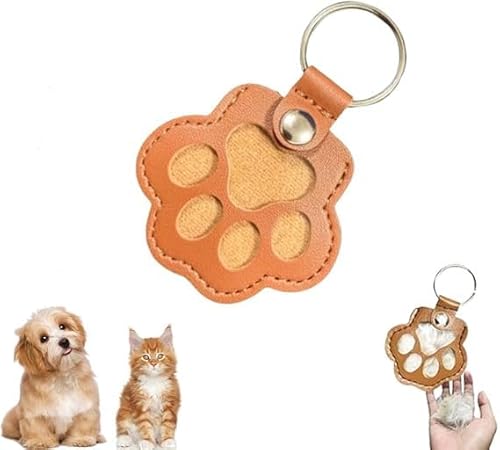 Eunmsi Dog Hair Collector Keychain,Cute Paw Shaped Pet Memorial Keepsake Keychain,Pet Hair Memorial Keepsake, Leather Memorial Dog Hair Keepsake Keychains, Pet Memorial Gifts (Orange) von Eunmsi