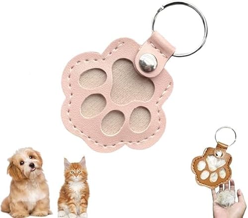 Eunmsi Dog Hair Collector Keychain,Cute Paw Shaped Pet Memorial Keepsake Keychain,Pet Hair Memorial Keepsake, Leather Memorial Dog Hair Keepsake Keychains, Pet Memorial Gifts (Pink) von Eunmsi