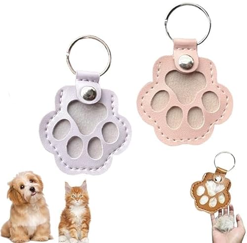 Eunmsi Dog Hair Collector Keychain,Cute Paw Shaped Pet Memorial Keepsake Keychain,Pet Hair Memorial Keepsake, Leather Memorial Dog Hair Keepsake Keychains, Pet Memorial Gifts (Pink+Purple) von Eunmsi