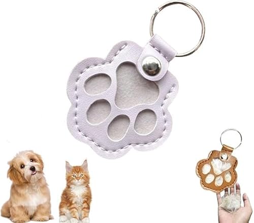 Eunmsi Dog Hair Collector Keychain,Cute Paw Shaped Pet Memorial Keepsake Keychain,Pet Hair Memorial Keepsake, Leather Memorial Dog Hair Keepsake Keychains, Pet Memorial Gifts (Purple) von Eunmsi