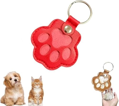 Eunmsi Dog Hair Collector Keychain,Cute Paw Shaped Pet Memorial Keepsake Keychain,Pet Hair Memorial Keepsake, Leather Memorial Dog Hair Keepsake Keychains, Pet Memorial Gifts (Red) von Eunmsi
