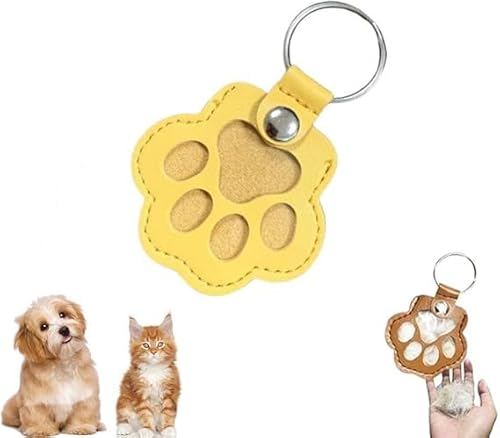 Eunmsi Dog Hair Collector Keychain,Cute Paw Shaped Pet Memorial Keepsake Keychain,Pet Hair Memorial Keepsake, Leather Memorial Dog Hair Keepsake Keychains, Pet Memorial Gifts (Yellow) von Eunmsi