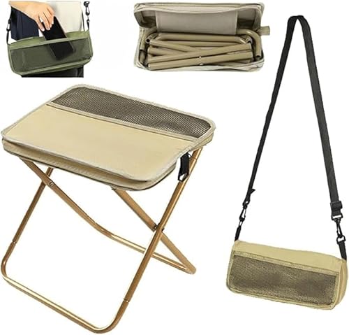 Eunmsi Foldable Backpack Stool, Mini Outdoor Camping Stool, Small Foldable Fishing Chair, Lightweight Outdoor Seat with Adjustable Strap,Portable Camping Stools & Collapsible Chair (Beige, S) von Eunmsi