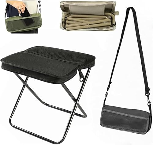 Eunmsi Foldable Backpack Stool, Mini Outdoor Camping Stool, Small Foldable Fishing Chair, Lightweight Outdoor Seat with Adjustable Strap,Portable Camping Stools & Collapsible Chair (Black, L) von Eunmsi