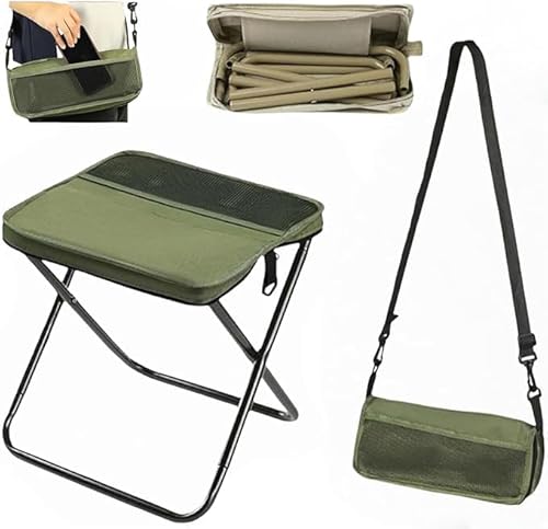 Eunmsi Foldable Backpack Stool, Mini Outdoor Camping Stool, Small Foldable Fishing Chair, Lightweight Outdoor Seat with Adjustable Strap,Portable Camping Stools & Collapsible Chair (Green, S) von Eunmsi