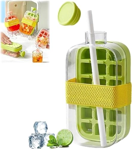Ice Cube Bottle,My Crush Cup Ice - 17/28 Oz 2-in-1 Ice Bottle Cup with Zero Touch Press Ice Cube Mold, Straw & Lid - Portable Ice Cube Tray Cup for Home,Office, Outdoor Picnics & Travel (Green, 800ml) von Eunmsi