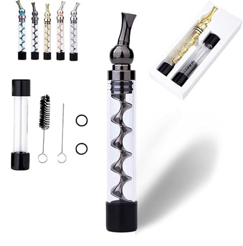 Portable Easy-to-Clean Twisted Glass Blunt Pipe, Twisty Glass Blunt Pipe with Adjustable Chamber, Glass Twisty Blunt with Swivel Head Built-in Grinder, Compact Design (Black) von Eunmsi