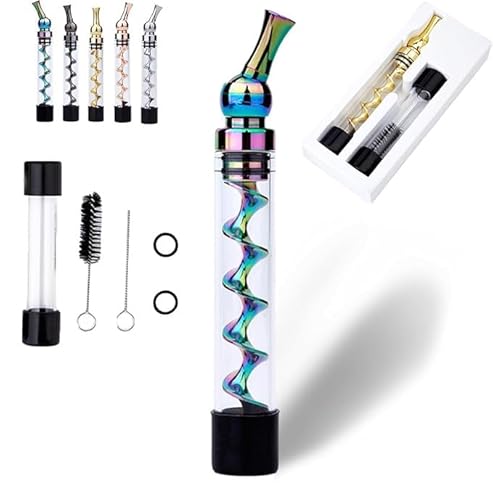 Portable Easy-to-Clean Twisted Glass Blunt Pipe, Twisty Glass Blunt Pipe with Adjustable Chamber, Glass Twisty Blunt with Swivel Head Built-in Grinder, Compact Design (Colorful) von Eunmsi