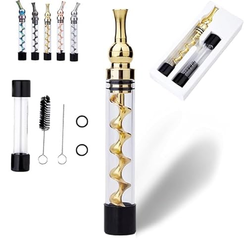 Portable Easy-to-Clean Twisted Glass Blunt Pipe, Twisty Glass Blunt Pipe with Adjustable Chamber, Glass Twisty Blunt with Swivel Head Built-in Grinder, Compact Design (Gold) von Eunmsi