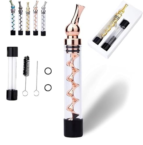 Portable Easy-to-Clean Twisted Glass Blunt Pipe, Twisty Glass Blunt Pipe with Adjustable Chamber, Glass Twisty Blunt with Swivel Head Built-in Grinder, Compact Design (Rose gold) von Eunmsi
