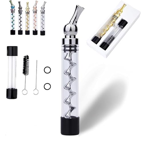 Portable Easy-to-Clean Twisted Glass Blunt Pipe, Twisty Glass Blunt Pipe with Adjustable Chamber, Glass Twisty Blunt with Swivel Head Built-in Grinder, Compact Design (Silver) von Eunmsi