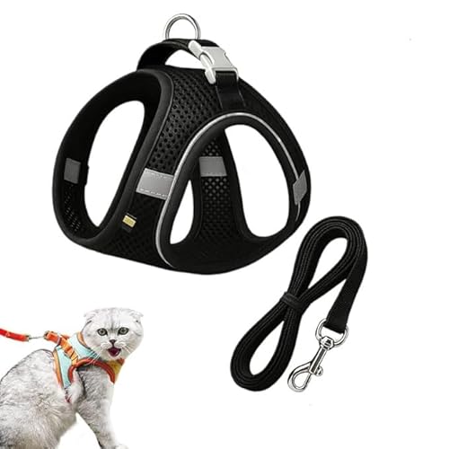 Stimulicat Cat Harness,Escape Proof Soft Mesh Vest for Indoor Cats,Side-Through No-Pull Design,Adjustable&Lightweight with Reflective Strips,Breathable,Easy to Wear for Walking& Outdoor (Black, S) von Eunmsi