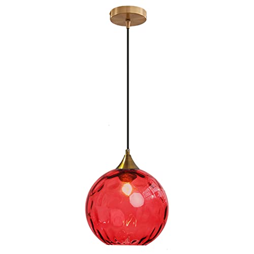 Welligkeit Glaskugel Pendelleuchte in Gold-Finish Industrielle Vintage E27 Loft Bar Hängelampe Pendellampe Esszimmer Küchen Kronleuchter Deckenleuchte - Rot von Euone_Clothes