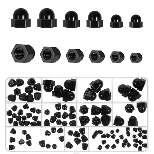 110 Stück Schwarz Hutmuttern hohe Form Set, M3 M4 M5 M6 M8 M10, Eichel Sechskant Hutmuttern, Hohe Form Hochwertige Kappenmuttern mit Aufbewahrungsbox für Schrauben Bolzen, Nylonmaterial 110 Stück Schwarz Hutmuttern hohe Form Set, M3 M4 M5 M6 M8 M10, Eichel Sechskant Hutmuttern, Hohe Form Hochwertige Kappenmuttern mit Aufbewahrungsbox für Schrauben Bolzen, Nylonmaterial von EupHHonycs
