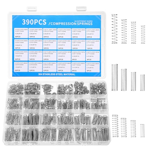 390 Teiliges Sortiment an Druckfedern, 24 Größen Mini-Edelstahl-Verlängerung Federn, Kleines Federsortiment-Set, Mechanische Druckspulen-Metallfeder-Ersatz für DIY, Heim- und Automobilreparaturen von EupHHonycs