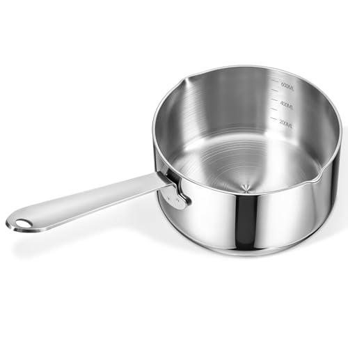Butterwärmer, Messpfanne aus Edelstahl, 590 ml, kleine Soßentopf, 18/10, dreilagiger Edelstahl-Topf mit doppeltem Ausgießer, 0,6 l von EupHHonycs