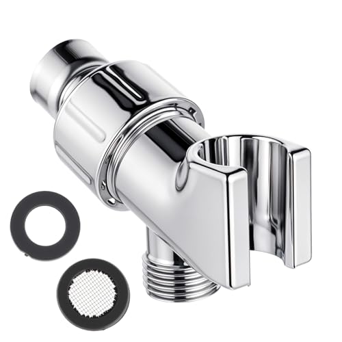 Verstellbarer Handbrausekopfhalter, um 360 Grad drehbare Armhalterung und Schlauchanschluss-Adapter, Premium-Kunststoffhalterung mit Kupfer-Drehkugel zum Anschluss von Duscharm und Schlauch (Silber) von EupHHonycs