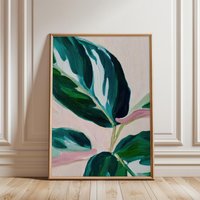 Abstract Botanical Plant Art Print | Minimalist Calathea Leaf Poster Modern Tropical Greenery Wall Calming Pastel Green Decor von EuphoriaTheresa