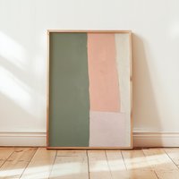 Abstract Color Field Art Print | Minimalist Sage Green & Pastel Tones Poster Contemporary Textured Look Scandi Blush Pink & Peach von EuphoriaTheresa