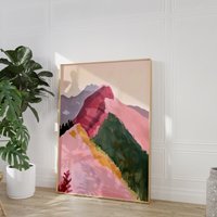 Abstract Mountain Landscape Art Print | Colorful Scandi Minimalist Nature Poster Modern Calm Earthy Tones Wall Muted Boho Pastel von EuphoriaTheresa