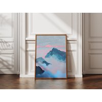 Abstract Mountain Landscape Art Print | Ethereal Foggy Mountainscape Minimalist Blue & Pink Nature Inspired Poster Nordic Wall Abstract Mountain Landscape Art Print | Ethereal Foggy Mountainscape Minimalist Blue & Pink Nature Inspired Poster Nordic Wall von EuphoriaTheresa