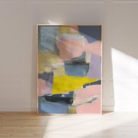 Abstract Neon Wall Art | Contemporary Color Field Painting Pastel Poster Modern Mid Century Inspired Print Blue, Pink & Yellow von EuphoriaTheresa