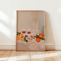 Christmas Poster | Minimalist Decor Tangerines, Mulled Wine, Gingerbread Print Neutral Pastel Xmas Food von EuphoriaTheresa