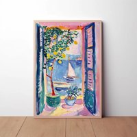 Matisse Open Window | Lemons Poster Inspired Lake View Mediterranean Art Print Pastel Summer Colorful Wall von EuphoriaTheresa