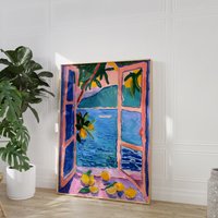 Mediterranean Matisse Inspired Open Window Poster | Vibrant Lemons Coastal Wall Art Italian Riviera Kitchen Decor Colorful Fauvist von EuphoriaTheresa