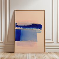 Minimalist Abstract Blue Wall Art | Calming Indigo Print Contemporary Colorful Scandi Watercolor Poster & Beige Wabi Sabi von EuphoriaTheresa
