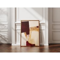 Modern Abstract Scandi Art Print | Burgundy & Beige Textured Look Poster Elegant Neutral Earthy Minimalist Artwork Cream Colored von EuphoriaTheresa
