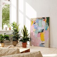 Modern Abstract Wall Art | Bold Pastel Statement Piece Expressionist Pink Yellow & Mint Poster Colourful Contemporary Print von EuphoriaTheresa