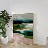 Modern Minimalist Neutral Scandi Wall Art | Emerald Green & Beige Nature Inspired Decor Sage Earthy Abstract Coastal Landscape Poster von EuphoriaTheresa
