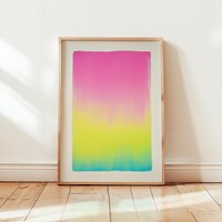 Neon Pastel Gradient Art Print | Glowing Minimalist Abstract Wall Decor Cheerful Pink Yellow Blue Ombre Color Therapy Dopamine von EuphoriaTheresa