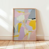 Pastel Abstract Art Print | Modern Neutral Poster Textured Look in Yellow & Purple Contemporary Minimalist Painting von EuphoriaTheresa