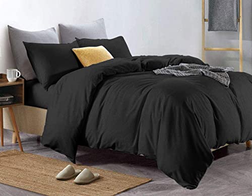 100 % reine Baumwolle (ägyptische Baumwolle) Einzelbett-Bettbezug-Set in Uni Schwarz - inklusive 1 Bettbezug x 2 Kissenbezüge und 1 Spannbetttuch von Euphoric Gifts