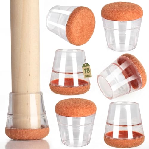 Euqvunn 18 STÜCK Stuhlbeinkappen mit Filz – Stuhlbeinschoner Rund Schützt Böden und Reduziert Lärm, Klare Filzgleiter für Stuhlbeine mit einem Durchmesser von 15-21 mm von Euqvunn