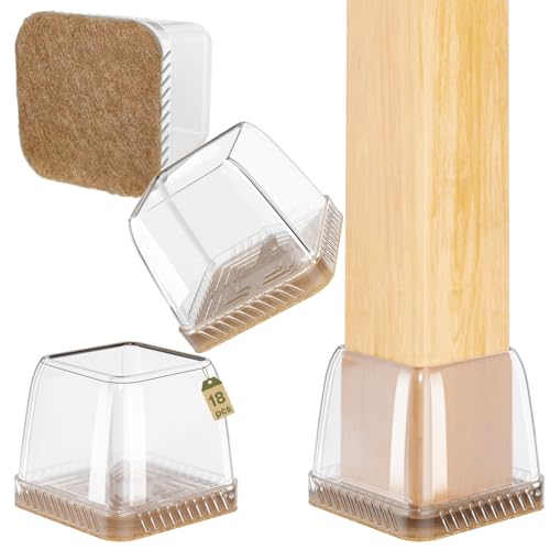 Euqvunn 18stk Stuhlbeinkappen Eckig, Mini Klein Stuhlbeinschoner, Schutzkappen für Stuhlbeine mit Filz, Stuhlbein Bodenschoner für Stühle Transparent Schutz für Stuhlbeine zum Schutz von Böden 28-35mm von Euqvunn