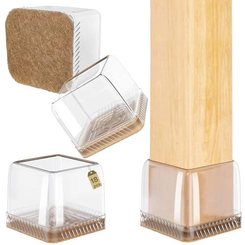 Euqvunn 18stk Stuhlbeinkappen Eckig, Mini Klein Stuhlbeinschoner, Schutzkappen für Stuhlbeine mit Filz, Stuhlbein Bodenschoner für Stühle Transparent Schutz für Stuhlbeine zum Schutz von Böden 35-40mm von Euqvunn