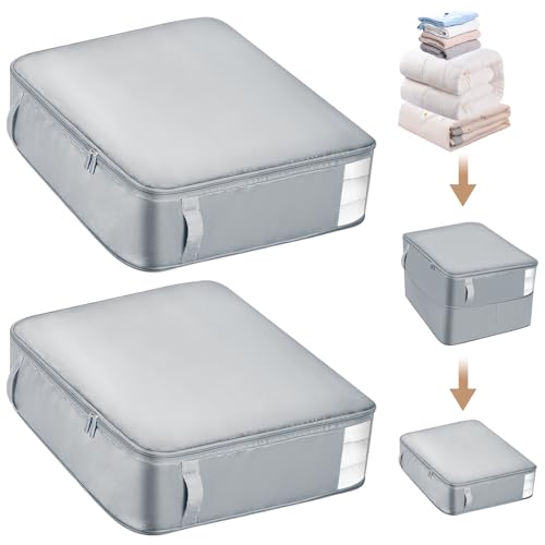 Euqvunn 2 Stück Platzsparender Komprimierender Organizer, Aufbewahrungstasche für Bettdecken, Extra Große Faltbare Kompressions-Aufbewahrungsbeutel mit Sichtfenster für Umzug, Reisen (Grau,L+L) von Euqvunn