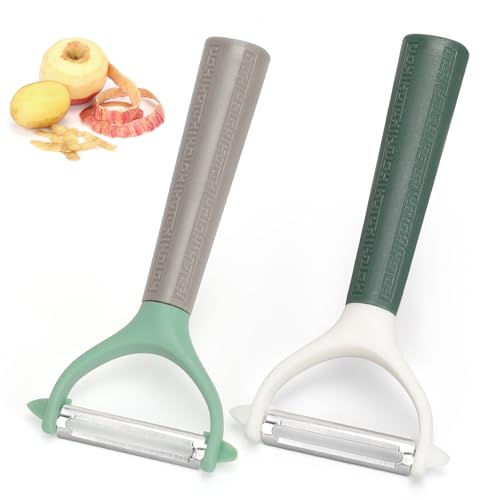 Euqvunn 2 Stück Sparschäler, Kartoffelschäler Gemüse Schäler, Multifunktion Y Gemüseschäler, Edelstahl Gurkenschäler Universalschäler für Obst und Gemüse, Spargelschäler 14,7cm x 7,5cm, Grün von Euqvunn