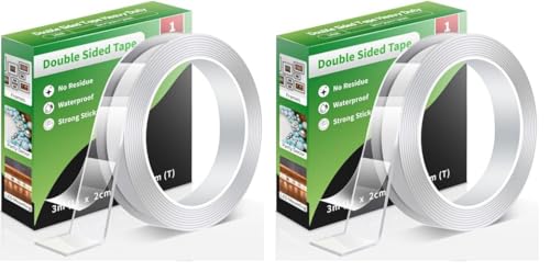 Euqvunn Doppelseitiges Klebeband (3,0 m × 2,0 cm × 1 mm), Ablösbar Extra Stark Nano-Klebestreifen, Waschbares, Spurlos für Poster/Wandaufhängung/Teppich, 1 Rolle (Packung mit 2) von Euqvunn