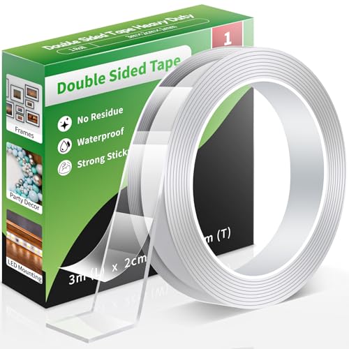 Euqvunn Doppelseitiges Klebeband (3,0 m × 2,0 cm × 1 mm), Ablösbar Extra Stark Nano-Klebestreifen, Waschbares, Spurlos für Poster/Wandaufhängung/Teppich, 1 Rolle von Euqvunn