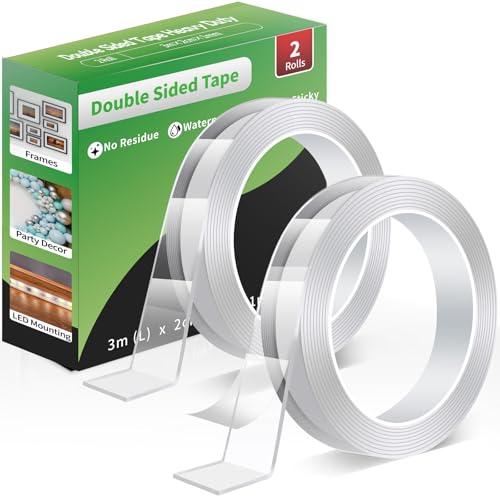 Euqvunn Doppelseitiges Klebeband (3,0 m × 2,0 cm × 1 mm), Ablösbar Extra Stark Nano-Klebestreifen, Waschbares, Spurlos für Poster/Wandaufhängung/Teppich, 2 Rollen von Euqvunn