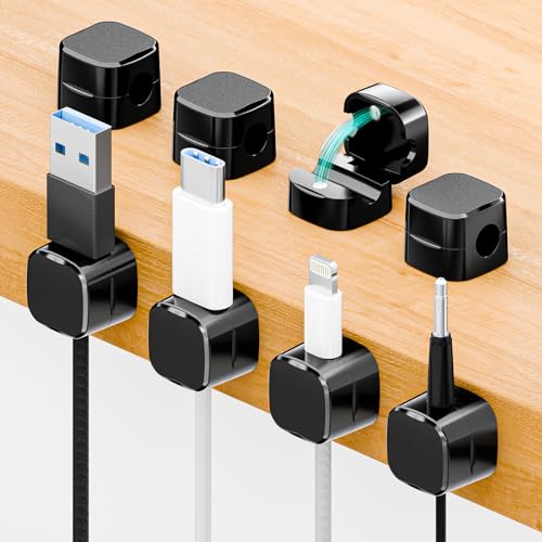Euqvunn Kabelclips Kabelhalter, 8 Stück Magnetische Selbstklebende Kabelhalter, Selbstklebende Kabel Organizer, für USB Ladekabel, Stromkabel, Mauskabel für Zuhause, Büro (Schwarz) von Euqvunn