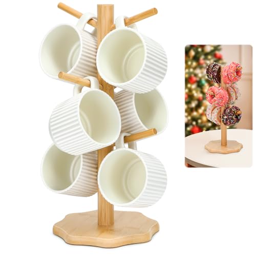 Euqvunn Kaffeetassenständer, Tassenhalter Stehend Kaffeebecher Baum Tassen Regal mit Dickerem Boden, Tassenhalter Stehend Kaffeebecher Brezelständer, Kaffeebecherregal(Holzfarbe) von Euqvunn