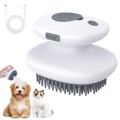 Euqvunn Katzenbürste mit Dampf, 3-in-1 [Massage, Sprühen & Haarentfernung] Dampfbürste Hund, Dampfbürste Katze Wiederaufladbares Dampfbürste Katzen, für Katzen & Hunde | Ultraleises Design (Grau) von Euqvunn