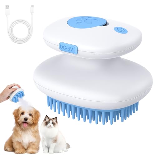 Euqvunn Katzenbürste mit Dampf, 3-in-1 [Massage, Sprühen & Haarentfernung] Dampfbürste Hund, Dampfbürste Katze Wiederaufladbares Dampfbürste Katzen, für Katzen & Hunde | Ultraleises Design (Blau) von Euqvunn